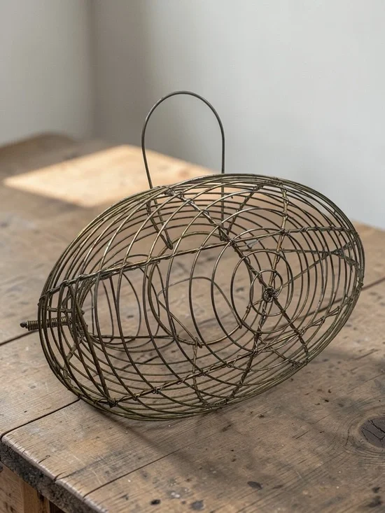 Vintage Primitive Wire Chicken Hen Shaped Egg Basket W/ Handles Farmhouse Decor - Picture 4 of 10